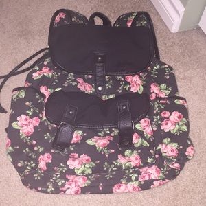 Floral and black backpack